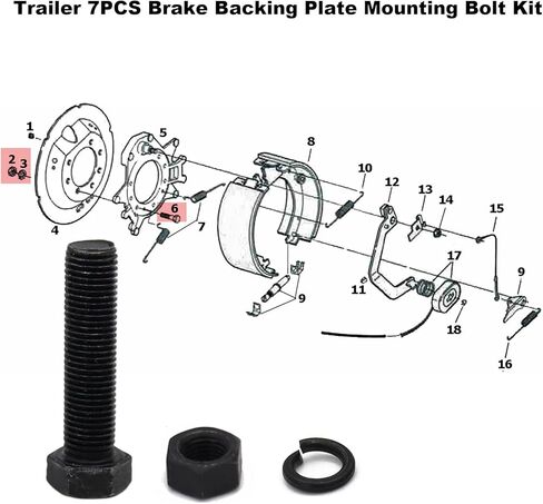 for Trailer 7PCS Brake Backing Plate Mounting Bolt Kit, 7/16"-20 x 1-3/4" Hardware Set Fits 12-1/4" Brake Assemblies, 10K 12K 15K Trailer Axle Brake Applications (7/16"-20 x 1-3/4") in Saudi Arabia