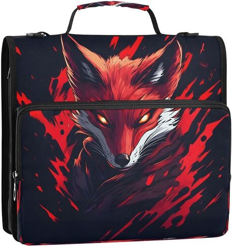 ALAZA Red Fox Black Zipper Binder 3 Ring Binder Organizer with Zipper and Shoulder Strap Large Capacity Multi-Pocket for Office Supplies Work in Saudi Arabia