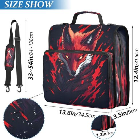ALAZA Red Fox Black Zipper Binder 3 Ring Binder Organizer with Zipper and Shoulder Strap Large Capacity Multi-Pocket for Office Supplies Work in Saudi Arabia
