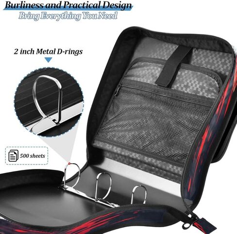ALAZA Red Fox Black Zipper Binder 3 Ring Binder Organizer with Zipper and Shoulder Strap Large Capacity Multi-Pocket for Office Supplies Work in Saudi Arabia