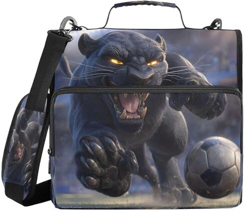 ALAZA Black Leopard Playing Football Soccer Zipper Binder 3 Ring Binder Organizer with Zipper and Shoulder Strap Large Capacity Multi-Pocket for Office Supplies Work in Saudi Arabia