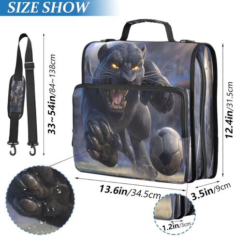 ALAZA Black Leopard Playing Football Soccer Zipper Binder 3 Ring Binder Organizer with Zipper and Shoulder Strap Large Capacity Multi-Pocket for Office Supplies Work in Saudi Arabia