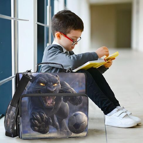 ALAZA Black Leopard Playing Football Soccer Zipper Binder 3 Ring Binder Organizer with Zipper and Shoulder Strap Large Capacity Multi-Pocket for Office Supplies Work in Saudi Arabia