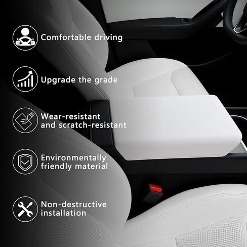 Upgrade Center Console Cover for 2025 2026 Tesla Model Y Juniper & 2024 2025 2026 Model 3 Highland Non-Slip TPU Armrest Cover Arm Rest Protector Accessories (White) in Saudi Arabia