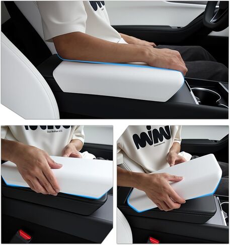 Upgrade Center Console Cover for 2025 2026 Tesla Model Y Juniper & 2024 2025 2026 Model 3 Highland Non-Slip TPU Armrest Cover Arm Rest Protector Accessories (White) in Saudi Arabia