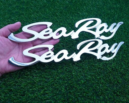 2pcs Sea Ray Searay Script Boat Letters Logo Badge 3D Emblem Nameplate Sticker Decals 12-3/4" (Silver) in Saudi Arabia