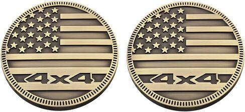 2PCS 4 x 4 Off-Road Round Emblem Decal, Metal USA Flag Patriotic Vehicle Bumper Trunk Tailgate Badge, Support US Military Auto Exterior Decoration Sticker, Universal for Vehicles (Bronze) in Saudi Arabia