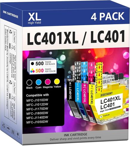 LC401XL Ink Cartridges Compatible for Brother Ink Cartridges LC401 LC401XL for Brother MFC-J1010DW MFC-J1012DW MFC-J1170DW MFC-J1800DW Printer Ink (Black Cyan Magenta Yellow, 4 Pack) in Saudi Arabia
