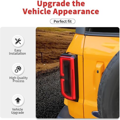 غطاء الضوء الخلفي الخلفي ومجموعة غطاء ضوء الفرامل الثالث المتوافقة مع Ford Bronco 2021-2026+ (أسود دخاني) in Kuwait