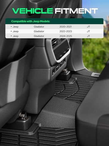 سجادات أرضية YHTAUTO تناسب 2020-2025 Jeep Gladiator JT، TPE بطانة أرضية لجميع الأحوال الجوية عديمة الرائحة تناسب سجادات السيارة، الصف الأول والثاني، مجموعة من 3 قطع in Kuwait