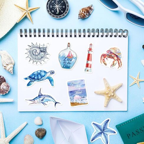HomSeon 200PCS Ocean Stickers, Blue Aesthetic Beach Stickers for Girls Kids Teens Adults, Cute Vinyl Coastal Decals for Water Bottles Scrapbooks Laptops Party Favors in Saudi Arabia