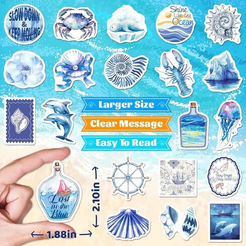 HomSeon 200PCS Ocean Stickers, Blue Aesthetic Beach Stickers for Girls Kids Teens Adults, Cute Vinyl Coastal Decals for Water Bottles Scrapbooks Laptops Party Favors in Saudi Arabia