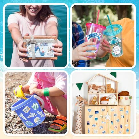 HomSeon 200PCS Ocean Stickers, Blue Aesthetic Beach Stickers for Girls Kids Teens Adults, Cute Vinyl Coastal Decals for Water Bottles Scrapbooks Laptops Party Favors in Saudi Arabia