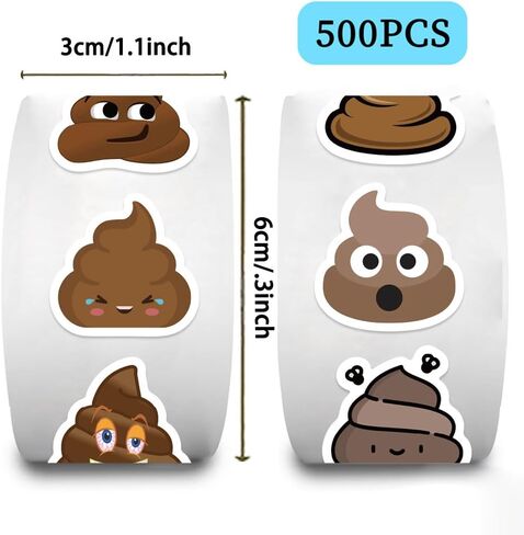 500Pcs Poop Stickers Roll, Funny Face Decals, Waterproof Vinyl Stickers for Water Bottles, Laptops, Pranks, Party Favors, Ages 12+(Poop) in Saudi Arabia