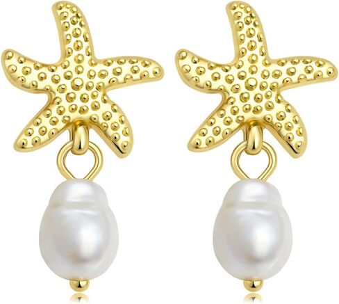 Starfish Earrings with Dangling Pearl Elegant Beach Jewelry for Women Perfect Summer Gift for Tropical Vacation Coastal Outfits as Seashell Earrings and Beachy Accessories in Saudi Arabia