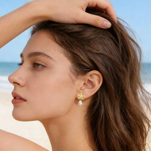 Starfish Earrings with Dangling Pearl Elegant Beach Jewelry for Women Perfect Summer Gift for Tropical Vacation Coastal Outfits as Seashell Earrings and Beachy Accessories in Saudi Arabia