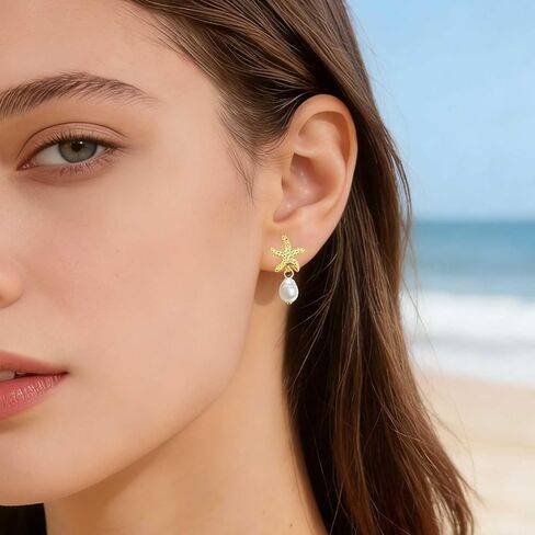Starfish Earrings with Dangling Pearl Elegant Beach Jewelry for Women Perfect Summer Gift for Tropical Vacation Coastal Outfits as Seashell Earrings and Beachy Accessories in Saudi Arabia
