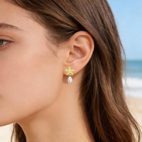 Starfish Earrings with Dangling Pearl Elegant Beach Jewelry for Women Perfect Summer Gift for Tropical Vacation Coastal Outfits as Seashell Earrings and Beachy Accessories in Saudi Arabia