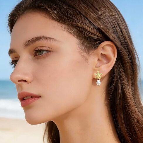 Starfish Earrings with Dangling Pearl Elegant Beach Jewelry for Women Perfect Summer Gift for Tropical Vacation Coastal Outfits as Seashell Earrings and Beachy Accessories in Saudi Arabia