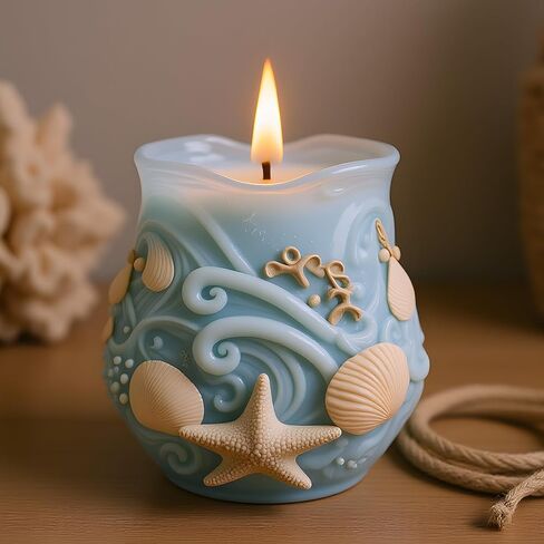 Blue Waves Seashell Design Candle Mold Ocean Themed Silicone Candle Molds for Candles Making Resin Casting Aromatherapy Candles Handmade Wax Home Decor in Saudi Arabia