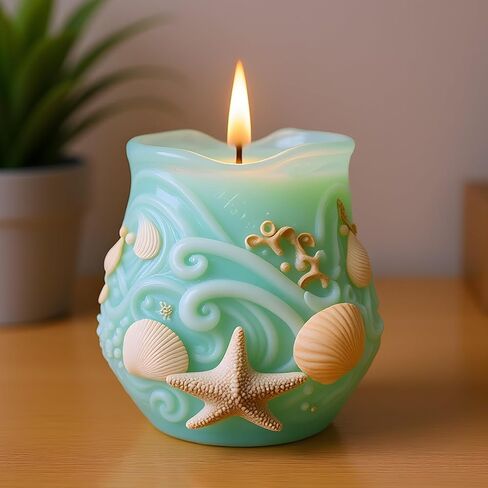 Blue Waves Seashell Design Candle Mold Ocean Themed Silicone Candle Molds for Candles Making Resin Casting Aromatherapy Candles Handmade Wax Home Decor in Saudi Arabia
