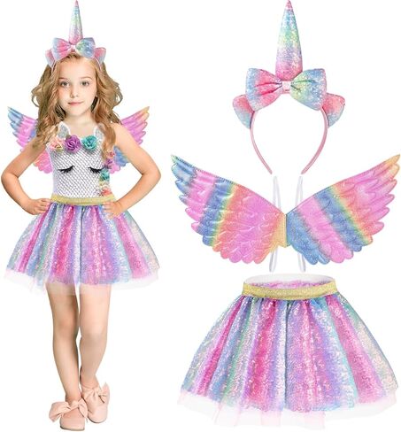 Hifot Unicorn Costumes for Girl, Unicorn Birthday Tutu Dress with Unicorn Wings Headband for Christmas Gifts Party Outfit in Saudi Arabia