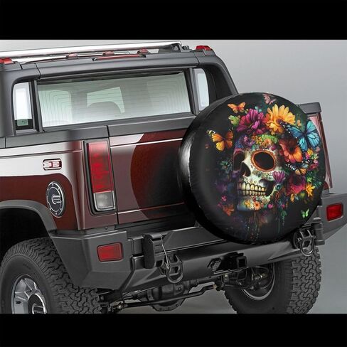 غطاء إطار احتياطي على شكل جمجمة هيبي زهري لمقطورة مقطورة RV SUV Truck Camper Trailer، واقيات عجلات مخدرة مقاومة للطقس مناسبة للسفر في الهواء الطلق، طراز المكسيك، 15 بوصة in Kuwait