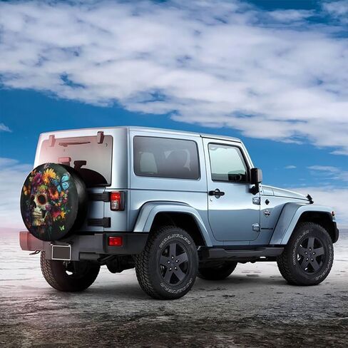 غطاء إطار احتياطي على شكل جمجمة هيبي زهري لمقطورة مقطورة RV SUV Truck Camper Trailer، واقيات عجلات مخدرة مقاومة للطقس مناسبة للسفر في الهواء الطلق، طراز المكسيك، 15 بوصة in Kuwait