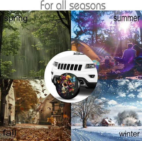 غطاء إطار احتياطي على شكل جمجمة هيبي زهري لمقطورة مقطورة RV SUV Truck Camper Trailer، واقيات عجلات مخدرة مقاومة للطقس مناسبة للسفر في الهواء الطلق، طراز المكسيك، 15 بوصة in Kuwait