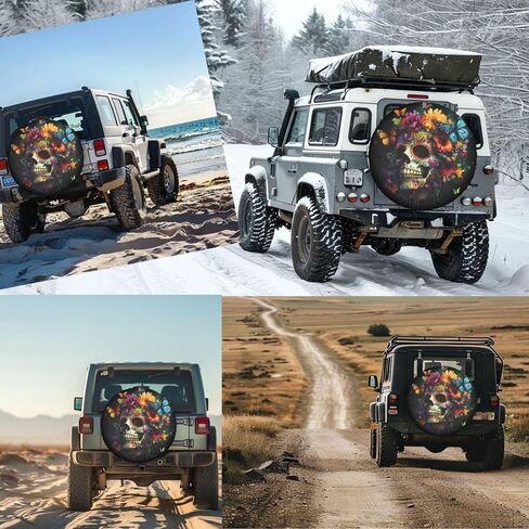 غطاء إطار احتياطي على شكل جمجمة هيبي زهري لمقطورة مقطورة RV SUV Truck Camper Trailer، واقيات عجلات مخدرة مقاومة للطقس مناسبة للسفر في الهواء الطلق، طراز المكسيك، 15 بوصة in Kuwait