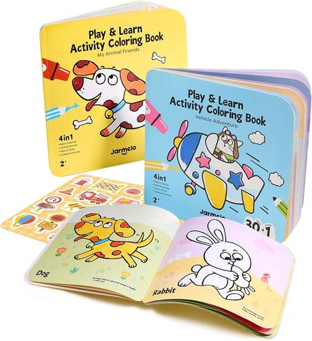 Jar Melo Animal & Vehicle Coloring Books for Toddlers Ages 2–4, 2 Pack Easy Activity Set for Learning, Includes Colorful Backgrounds, Stickers & Reward Certificate in Saudi Arabia