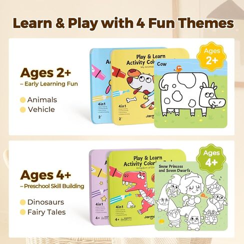 Jar Melo Animal & Vehicle Coloring Books for Toddlers Ages 2–4, 2 Pack Easy Activity Set for Learning, Includes Colorful Backgrounds, Stickers & Reward Certificate in Saudi Arabia
