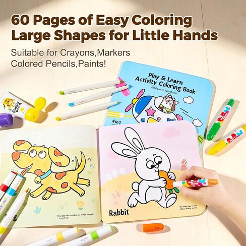 Jar Melo Animal & Vehicle Coloring Books for Toddlers Ages 2–4, 2 Pack Easy Activity Set for Learning, Includes Colorful Backgrounds, Stickers & Reward Certificate in Saudi Arabia