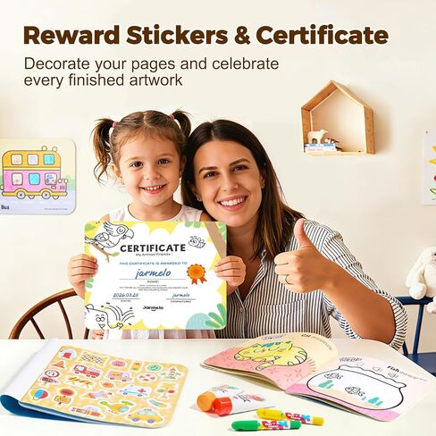 Jar Melo Animal & Vehicle Coloring Books for Toddlers Ages 2–4, 2 Pack Easy Activity Set for Learning, Includes Colorful Backgrounds, Stickers & Reward Certificate in Saudi Arabia