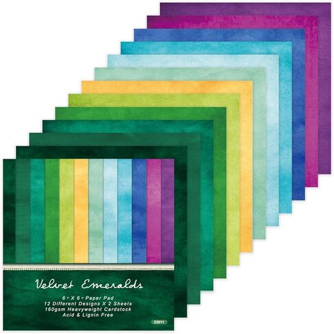 24 Sheets Solid Color Scrapbook Paper 6x6, Single-Sided Decorative Craft Paper with Printed Watercolor Wash Texture for Card Making, Photo Albums, Junk Journal Supplies (Velvet Emeralds, 6x6 Inch) in Saudi Arabia