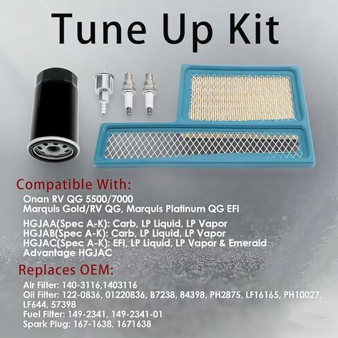 Tune Up Kit 140-3116 Air Filter, 122-0836 Oil Filter, 167-1638 Spark Plug 149-2341-01 Fuel Filter Fits for Onan RV QG 5500/7000, Marquis Gold/RV QG, Marquis Platinum QG EF, HGJAA, HGJAB, HGJAC in Saudi Arabia