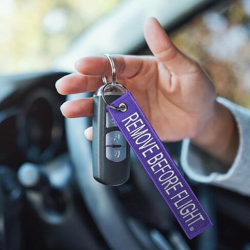 AIXEPA Purple/White Remove Before Flight Fabric Keychain 5.5" x 1" (Single) in Saudi Arabia
