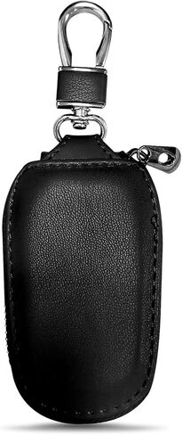 Wuyaoyao Car Key Case, Car Key Fob Cover Case, Leather Key Fob Case with Metal Hook and Keyring Zipper Bag for Remote Key Fob (Black) in Saudi Arabia