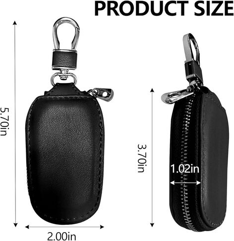 Wuyaoyao Car Key Case, Car Key Fob Cover Case, Leather Key Fob Case with Metal Hook and Keyring Zipper Bag for Remote Key Fob (Black) in Saudi Arabia