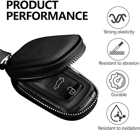 Wuyaoyao Car Key Case, Car Key Fob Cover Case, Leather Key Fob Case with Metal Hook and Keyring Zipper Bag for Remote Key Fob (Black) in Saudi Arabia