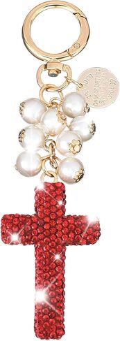 Bling Car Keychain, Car Keychain for Women, Fashion Cross Car Key Chain with Bling Rhinestones, Vehicle Accessories Diamond Automotive Keyring Charm Accessories for Women Girls (White) in Saudi Arabia