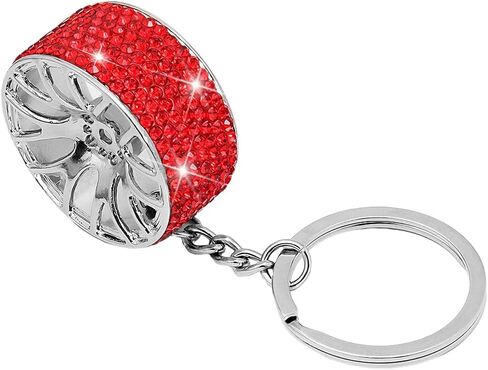 Bling Car Wheel Rim Keychain, Crystal Rhinestone Vehicle Tire Shape Keyring, Diamond Key Fob Holder, Universal Fit (Black) in Saudi Arabia