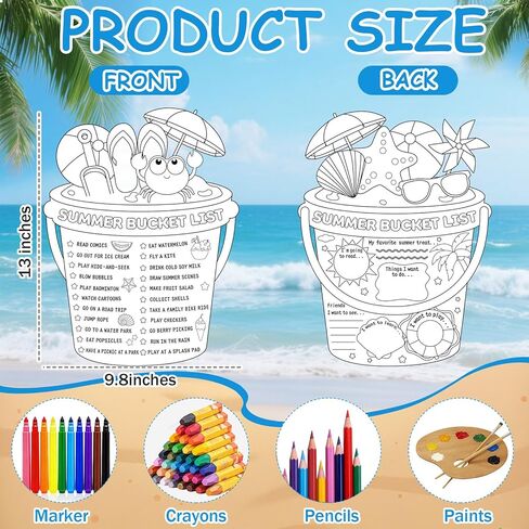 40PCS My Summer Bucket List for Kids Summer Activity Poster Double Sided Coloring Activity Posters Color Your Own Summers Bucket List End of School Year DIY Crafts Art Painting Gift Camp Supplies in Saudi Arabia