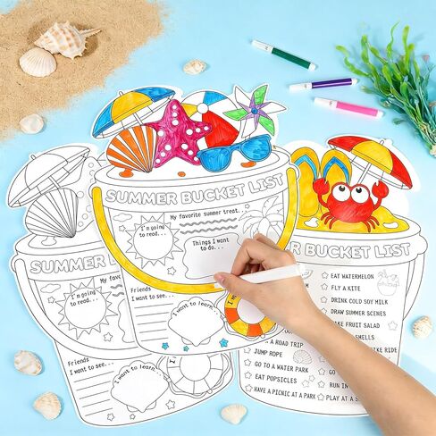 40PCS My Summer Bucket List for Kids Summer Activity Poster Double Sided Coloring Activity Posters Color Your Own Summers Bucket List End of School Year DIY Crafts Art Painting Gift Camp Supplies in Saudi Arabia