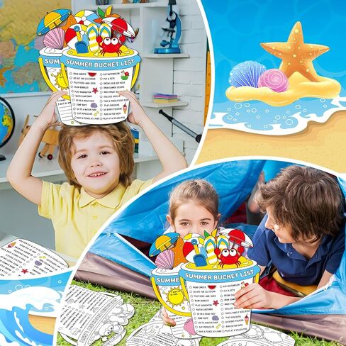 40PCS My Summer Bucket List for Kids Summer Activity Poster Double Sided Coloring Activity Posters Color Your Own Summers Bucket List End of School Year DIY Crafts Art Painting Gift Camp Supplies in Saudi Arabia