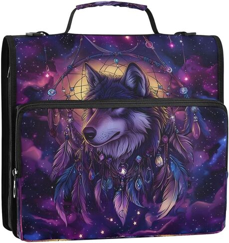 ALAZA Wolf Dreamcatcher Starry Space Zipper Binder 3 Ring Binder Organizer with Zipper and Shoulder Strap Large Capacity Multi-Pocket for Office Supplies Work in Saudi Arabia