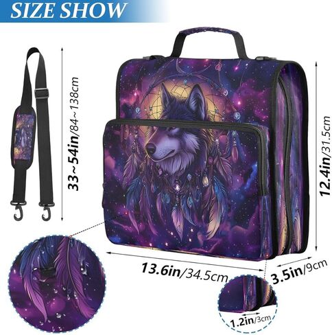ALAZA Wolf Dreamcatcher Starry Space Zipper Binder 3 Ring Binder Organizer with Zipper and Shoulder Strap Large Capacity Multi-Pocket for Office Supplies Work in Saudi Arabia