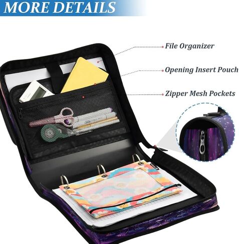 ALAZA Wolf Dreamcatcher Starry Space Zipper Binder 3 Ring Binder Organizer with Zipper and Shoulder Strap Large Capacity Multi-Pocket for Office Supplies Work in Saudi Arabia
