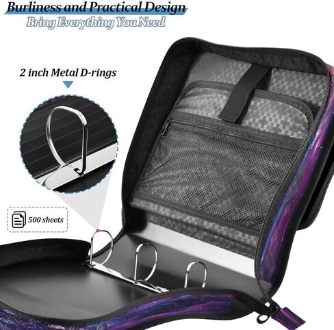 ALAZA Wolf Dreamcatcher Starry Space Zipper Binder 3 Ring Binder Organizer with Zipper and Shoulder Strap Large Capacity Multi-Pocket for Office Supplies Work in Saudi Arabia