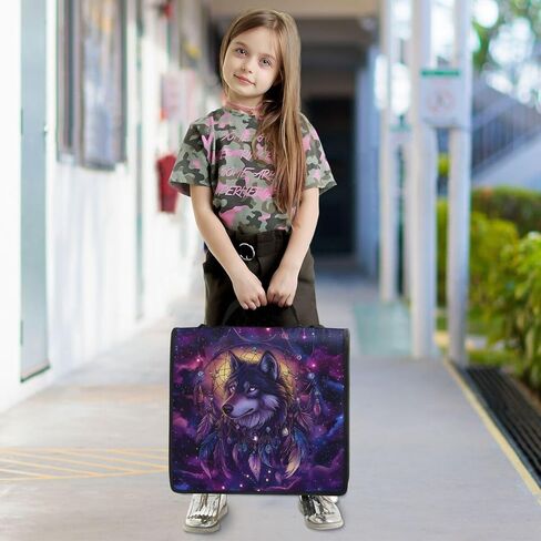 ALAZA Wolf Dreamcatcher Starry Space Zipper Binder 3 Ring Binder Organizer with Zipper and Shoulder Strap Large Capacity Multi-Pocket for Office Supplies Work in Saudi Arabia